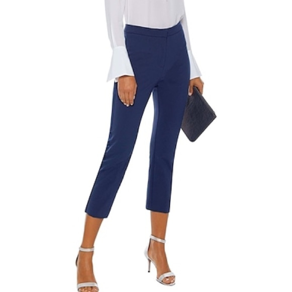 Iris & Ink Satin Side Striped Navy Blue High Rise Ankle Trousers